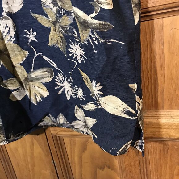 Brandini Pure Silk Hawaiian Shirt Men's L Navy Tan Floral SS Top Loop Button Up - Picture 5 of 11